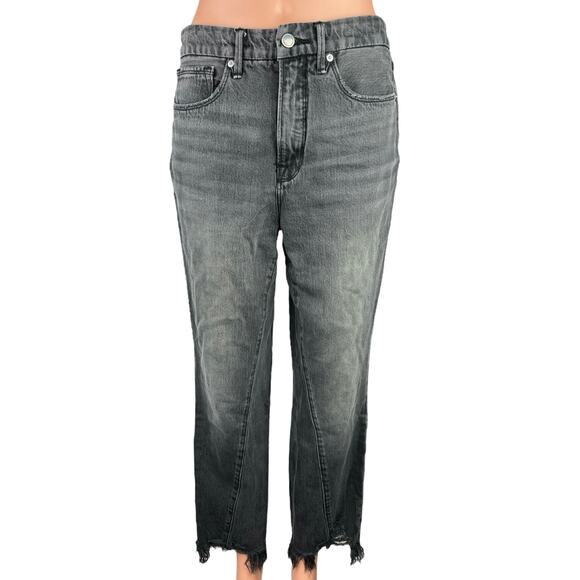 Good American Good Vintage Gray Denim High Rise Raw Hem Straight Leg Jeans Sz 4 - Picture 1 of 5